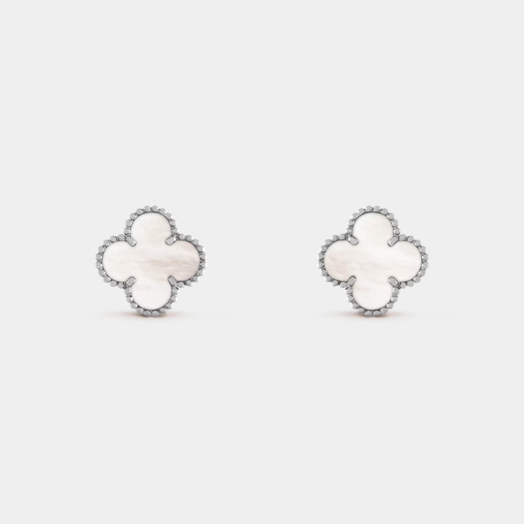 Vintage Alhambra Earrings White Gold With Pearl