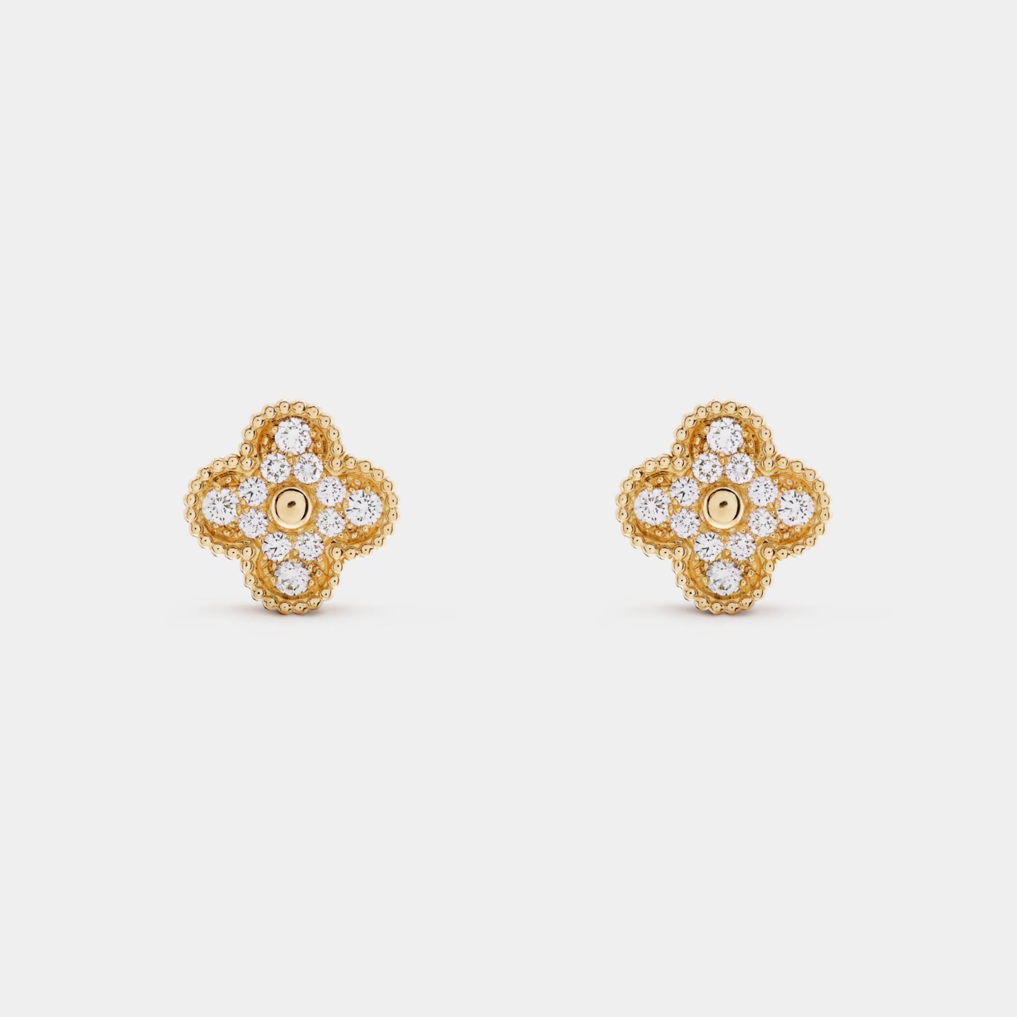 Vintage Alhambra Earrings Yellow Gold Diamond