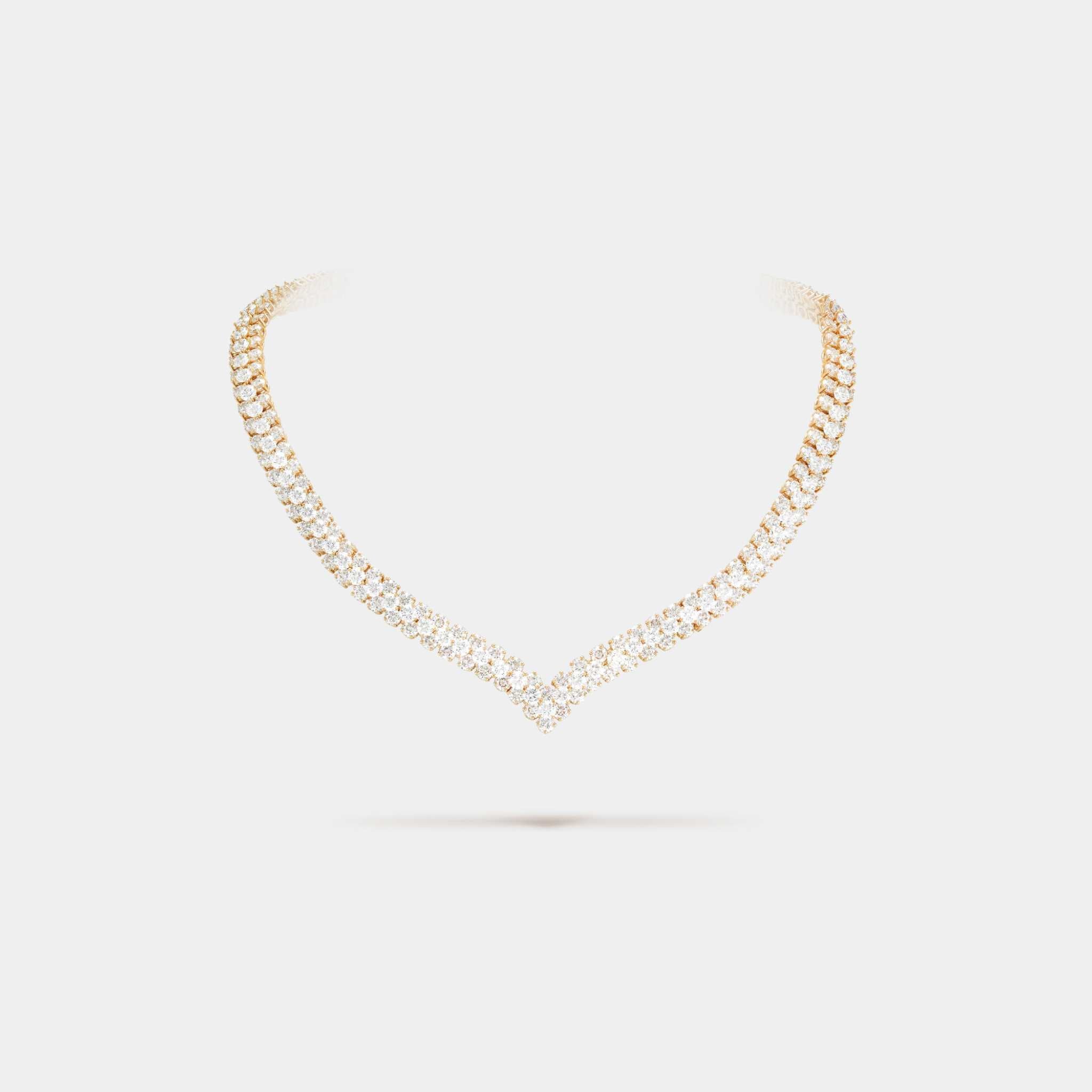 À Cheval 3-Row Diamond Necklace in Yellow Gold