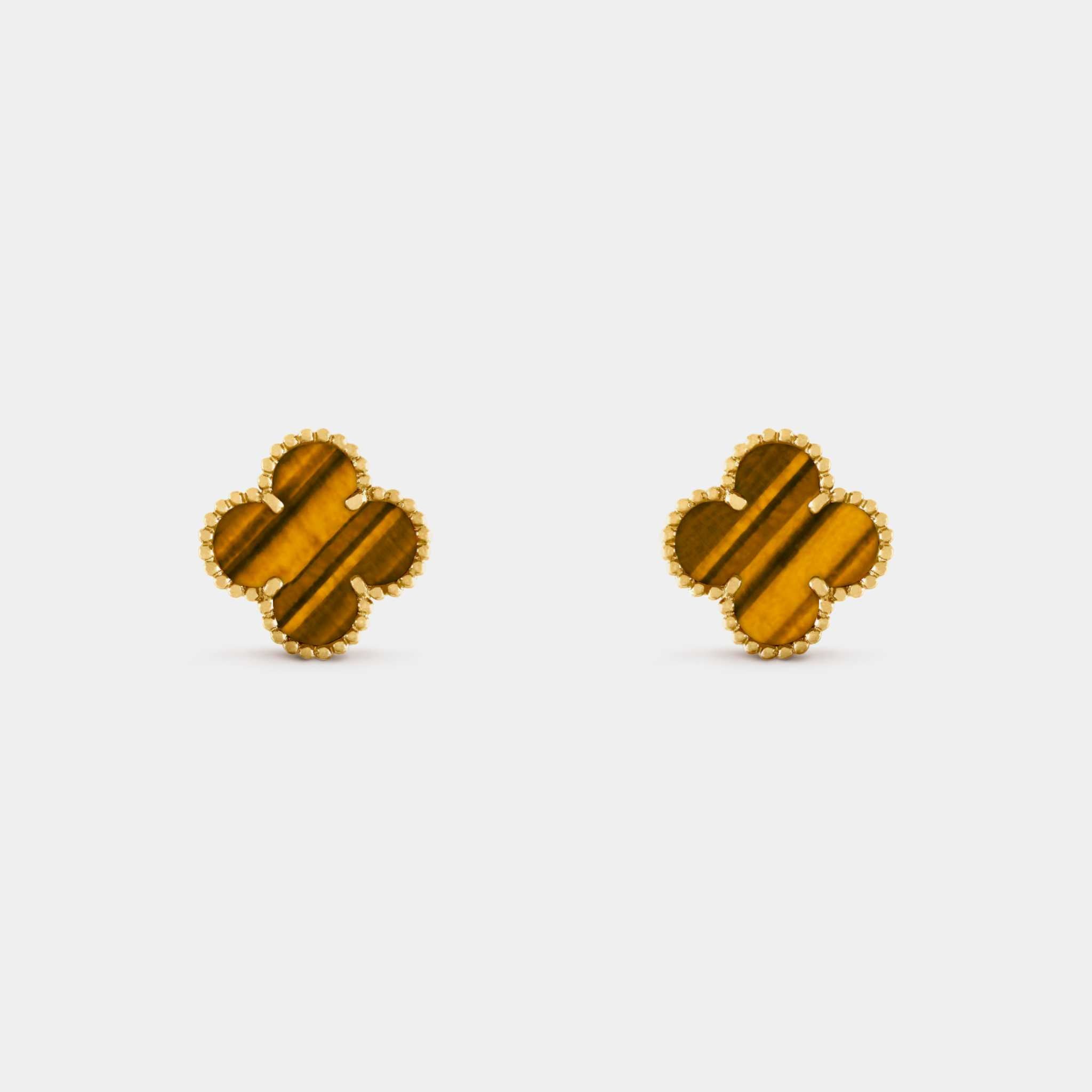 Vintage Alhambra Earrings Yellow Gold Tiger Eye