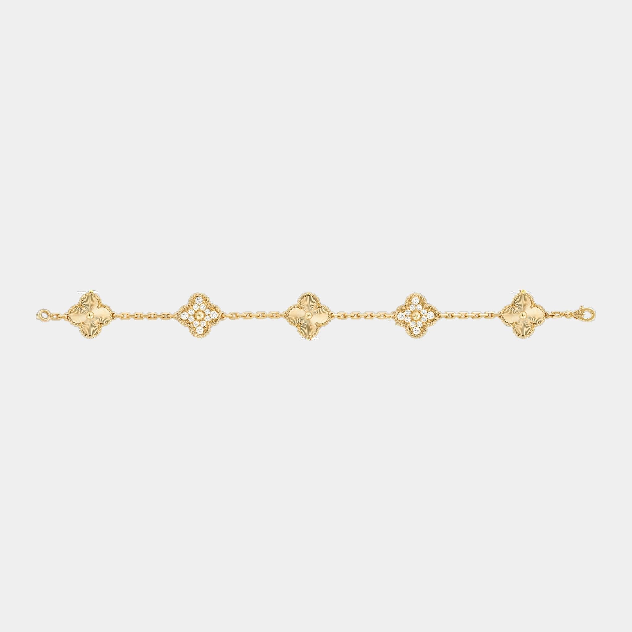Vintage Alhambra Gold Motifs Bracelet Guilloche