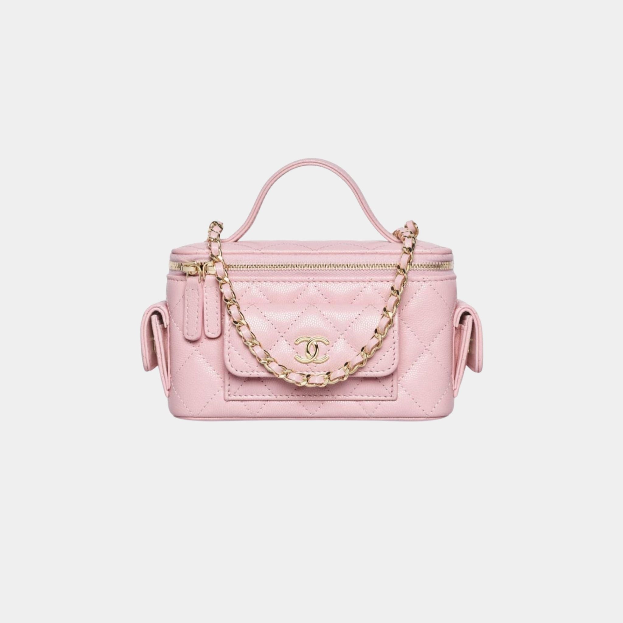 Vanity with Chain in Grained Shiny Calfskin and Gold Tone