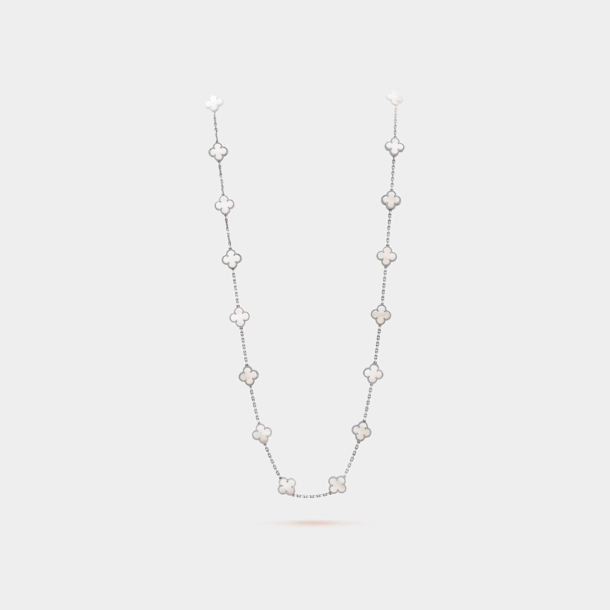Vintage Alhambra Long Necklace 20 Motifs White Gold Mother Of Pearl