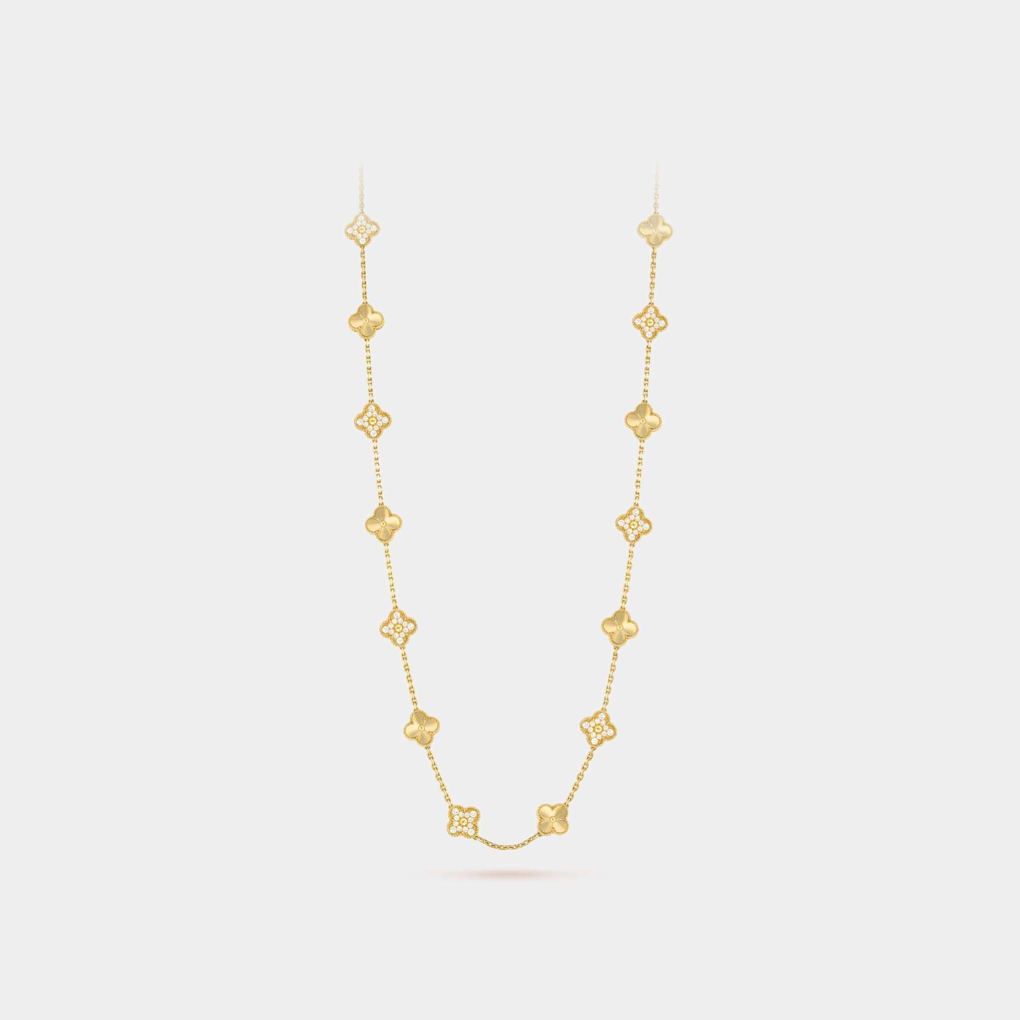 Vintage Alhambra Long Necklace 20 Motifs Yellow Gold Diamond