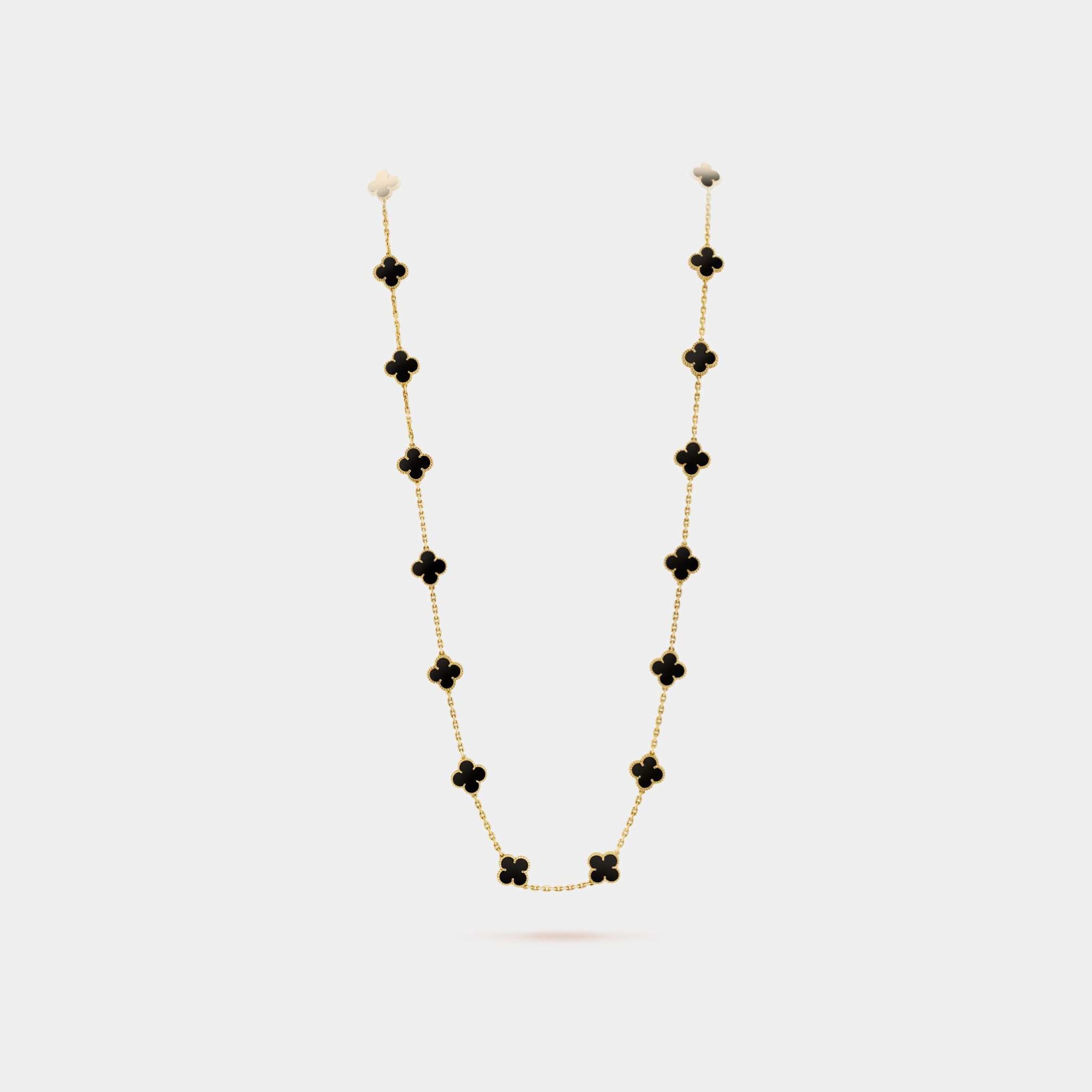 Vintage Alhambra Long Necklace 20 Motifs Yellow Gold Onyx