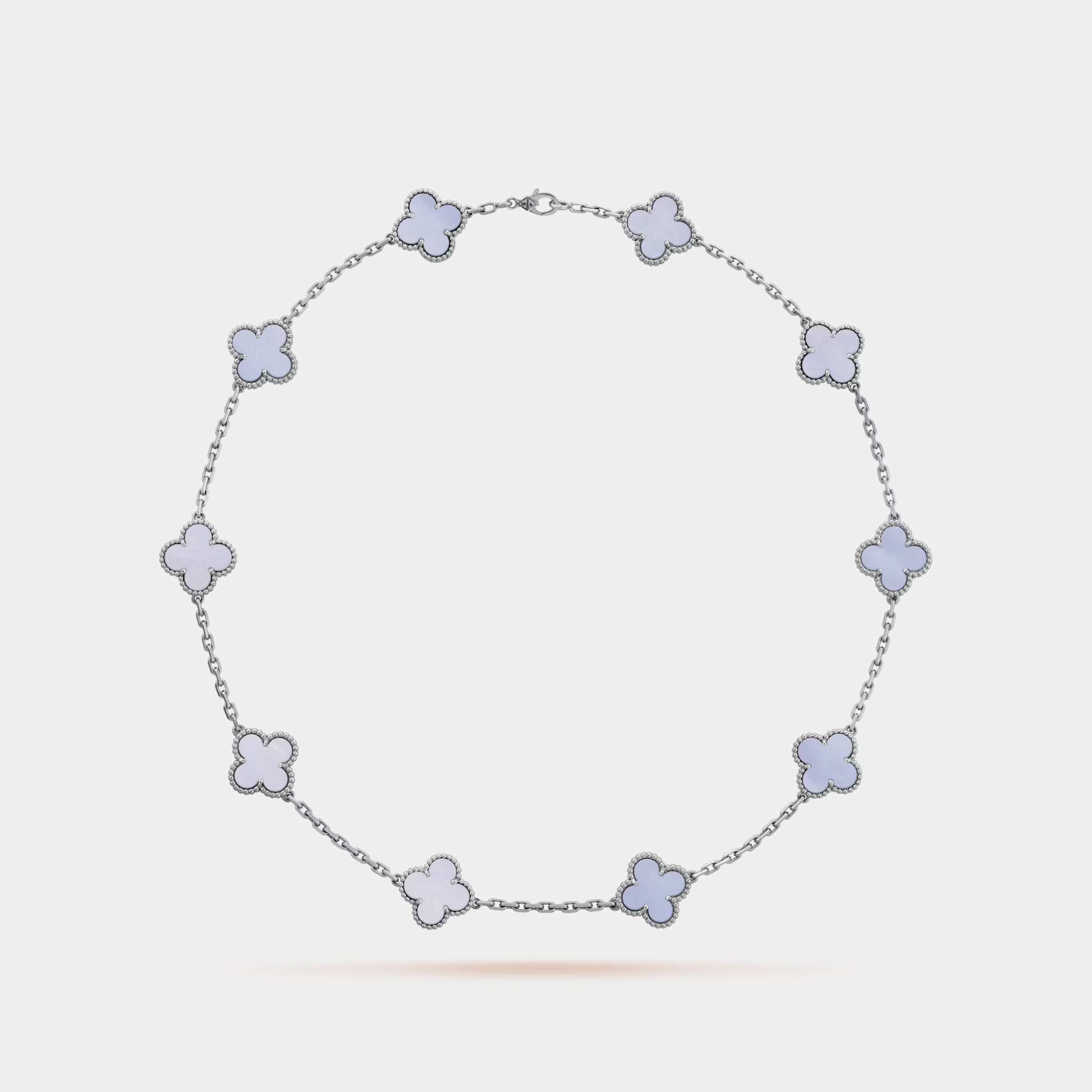 Vintage Alhambra Necklace 10 Motifs White Gold Chalcedony