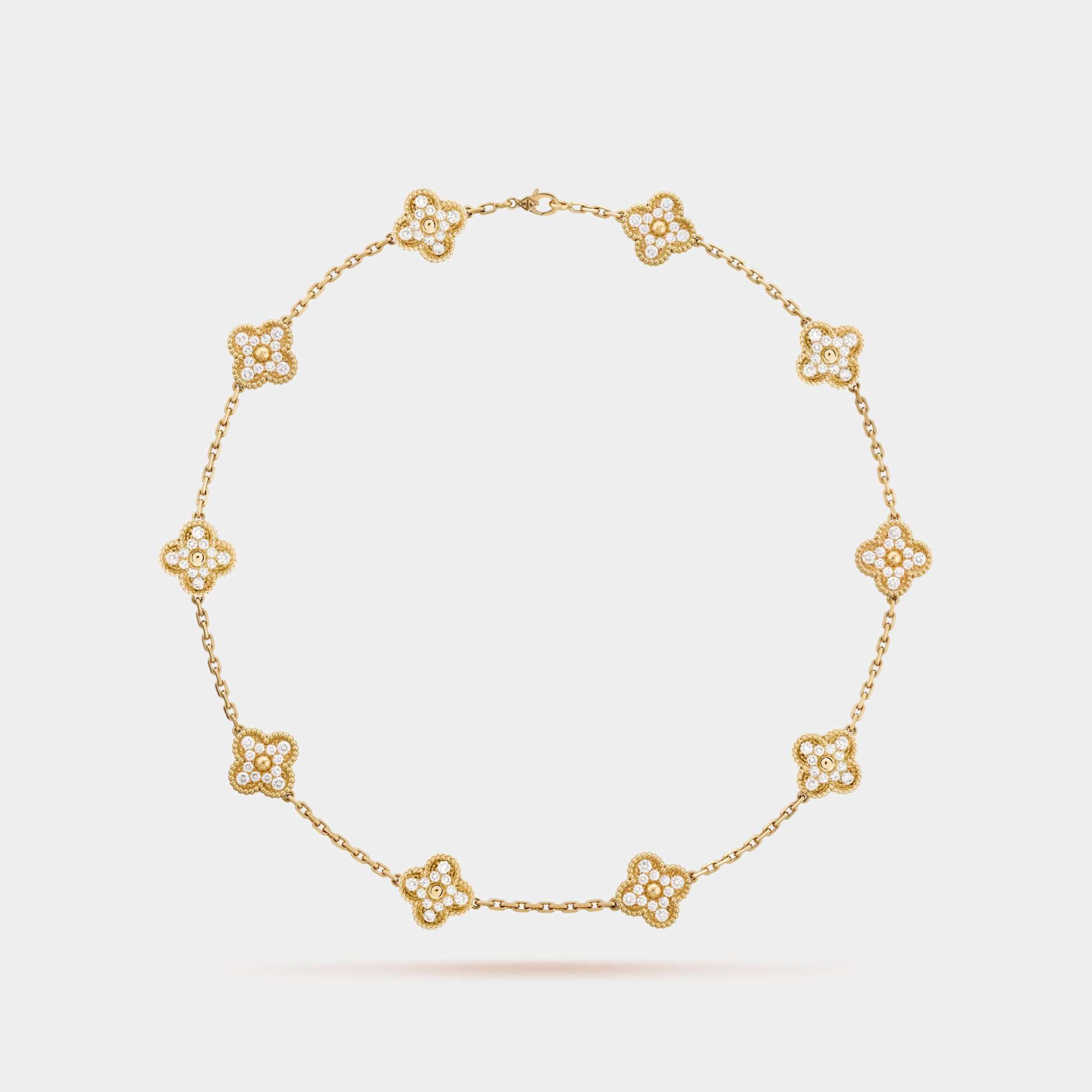 Vintage Alhambra Necklace 10 Motifs Yellow Gold Diamond