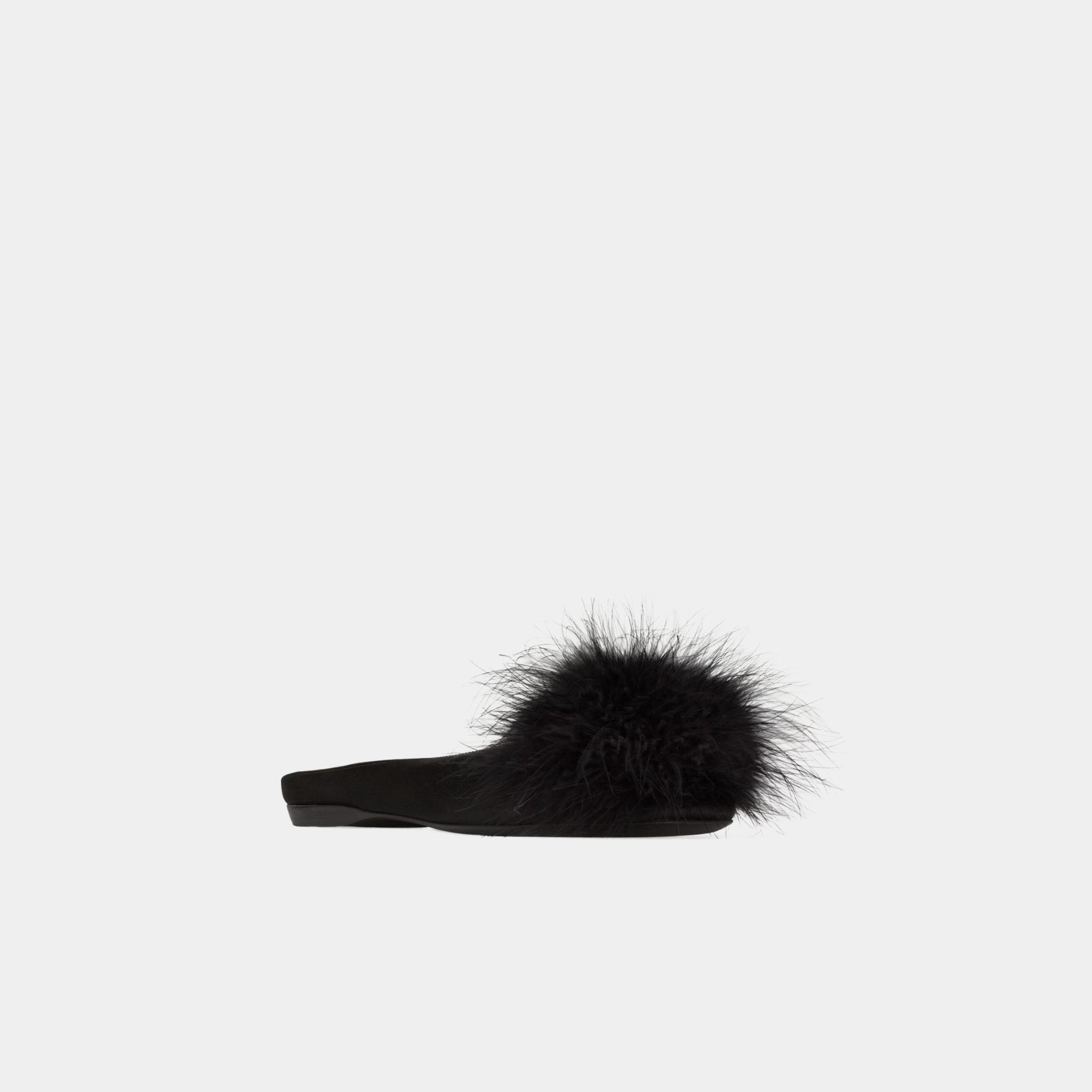 Lido Slip-Ons In Satin Crepe And Feathers