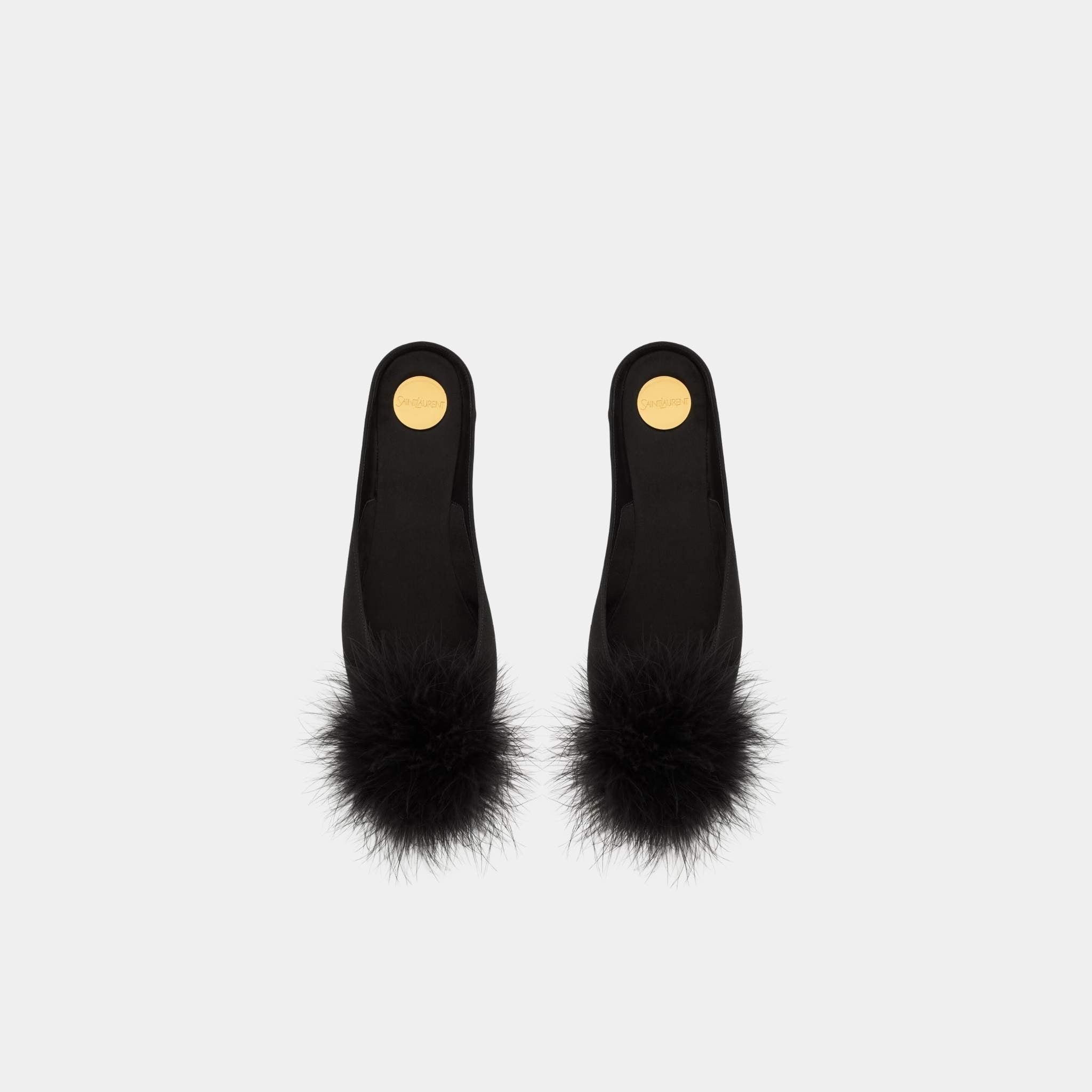 Lido Slip-Ons In Satin Crepe And Feathers