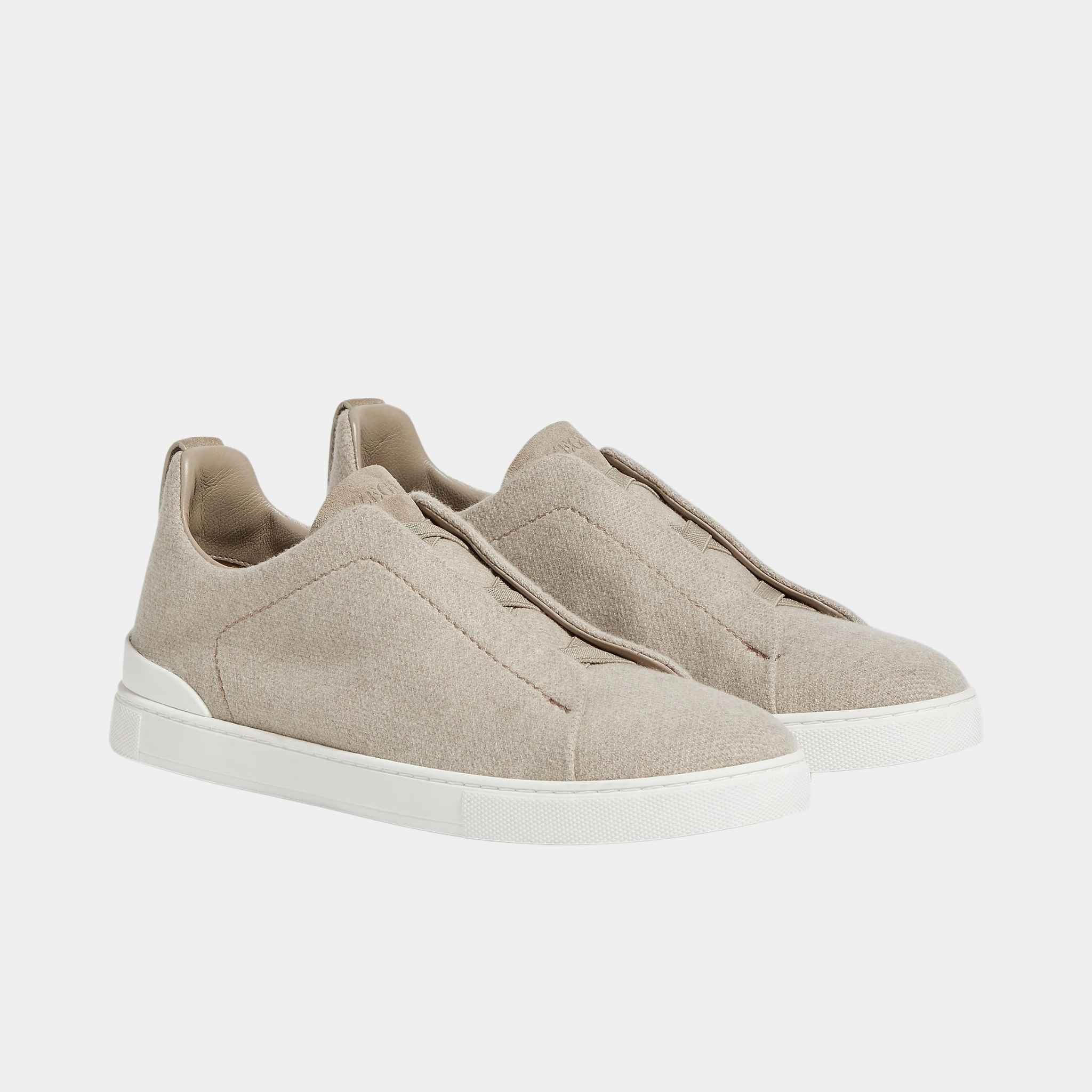Light Taupe Cashmere Triple Stitch Sneakers
