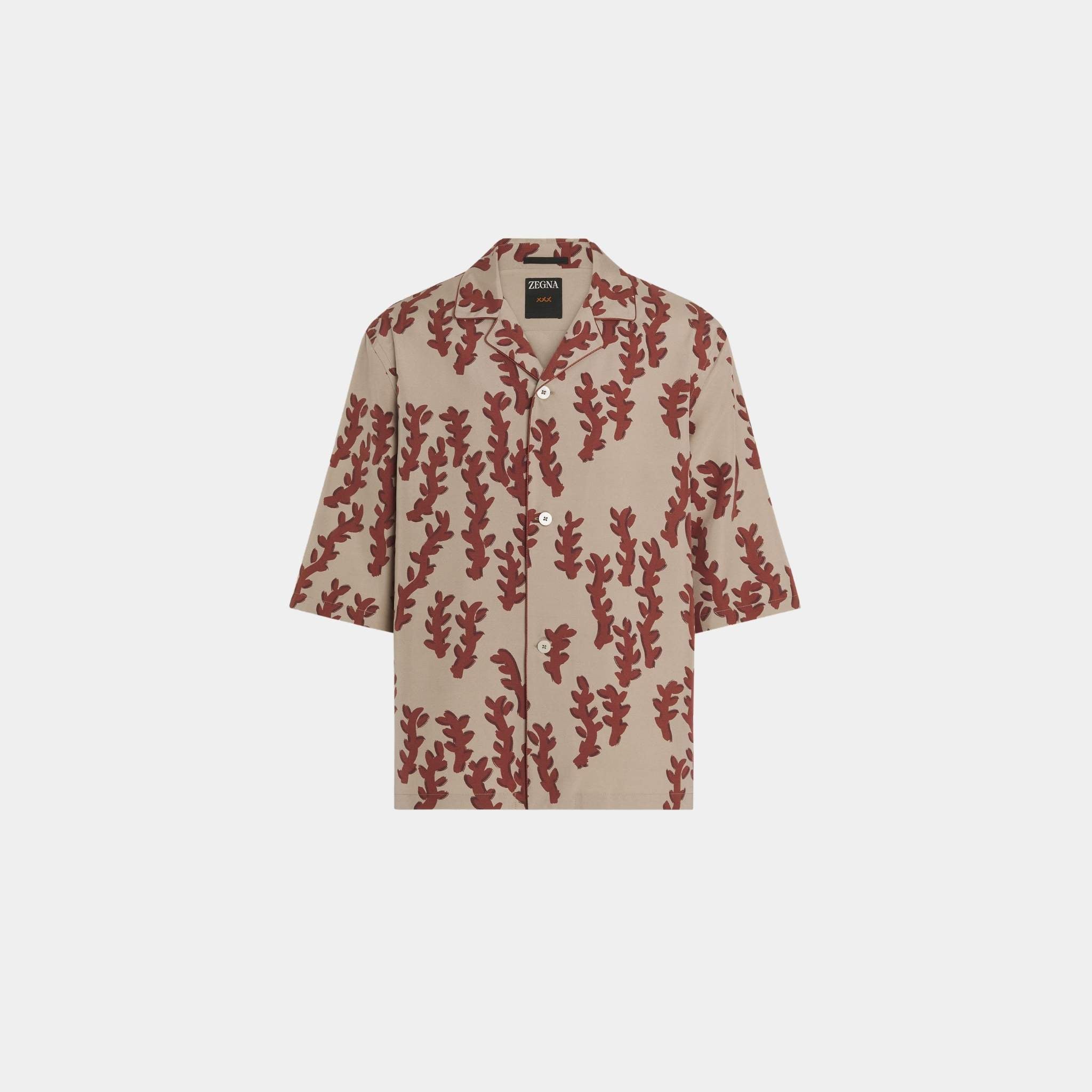 Printed Beige Silk Shirt