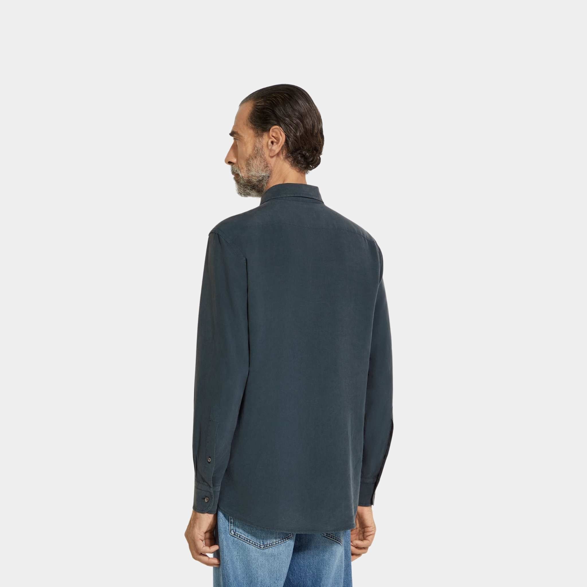 Silk Shirt With Semi-Spread Collar
