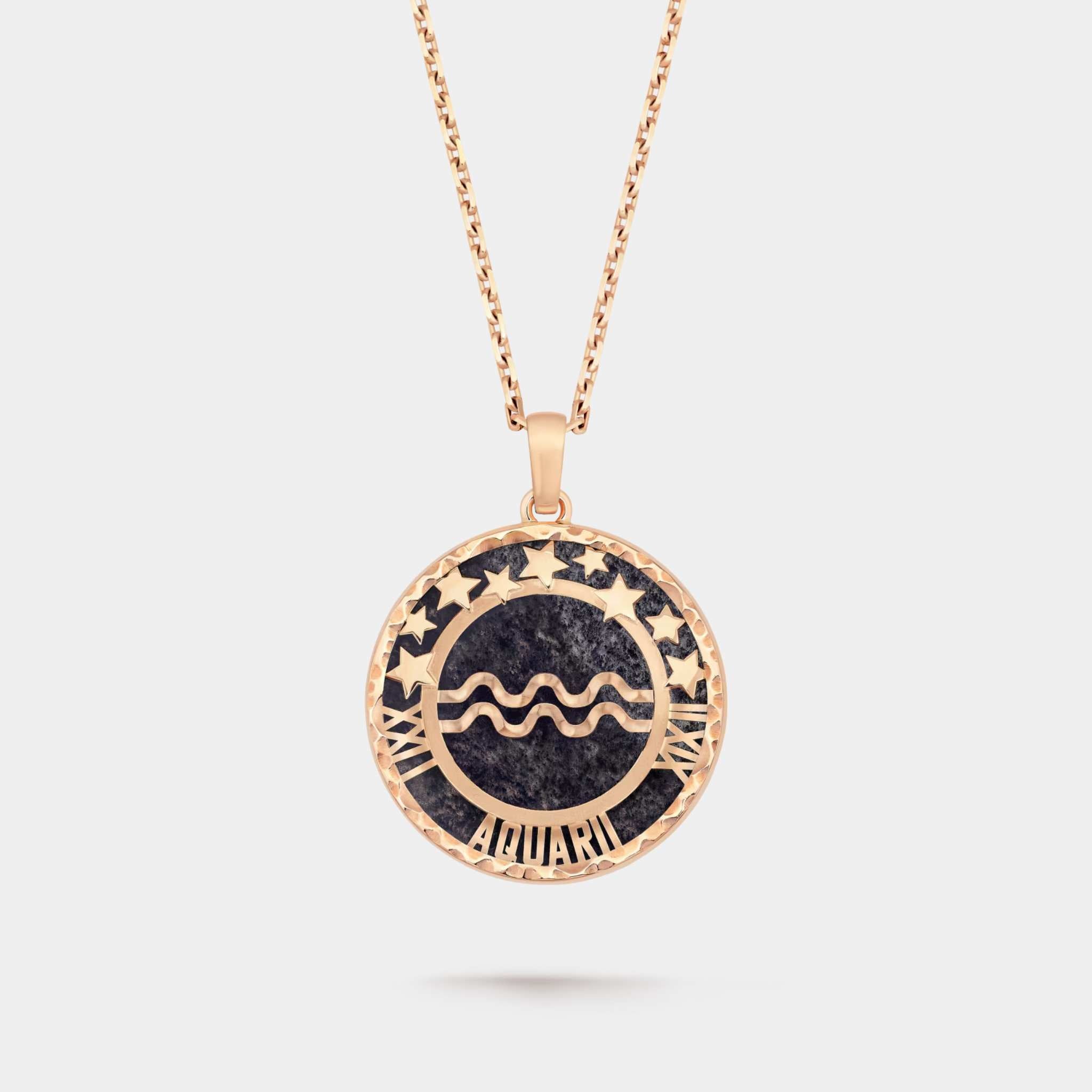 Zodiaque Long Necklace Aquarii Rose Gold Aventurine