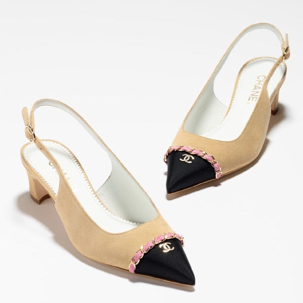 CHANEL BEIGE/PINK CHAINED POINTED CC