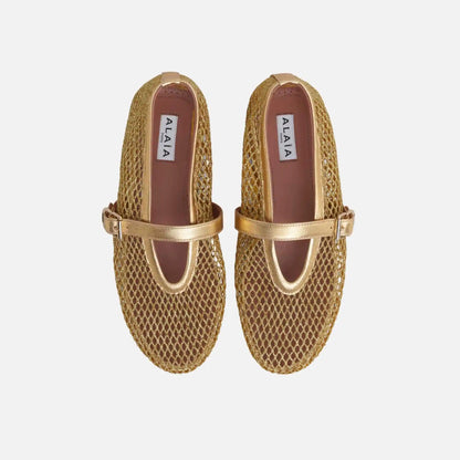 Ballet Flats In Laminated Fishnet