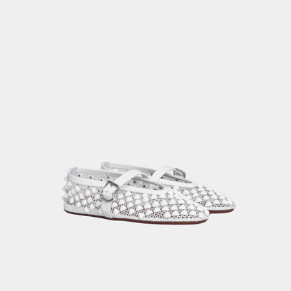 Ballet flats With Studs On Fishnet