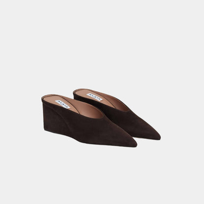 Cube Wedge Mules In Suede Goatskin