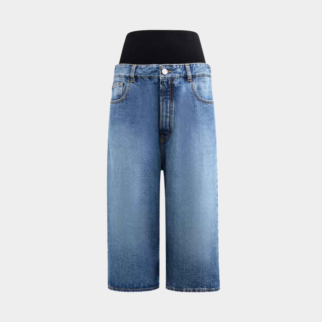 Denim Bermuda Shorts With Knitted Waistband