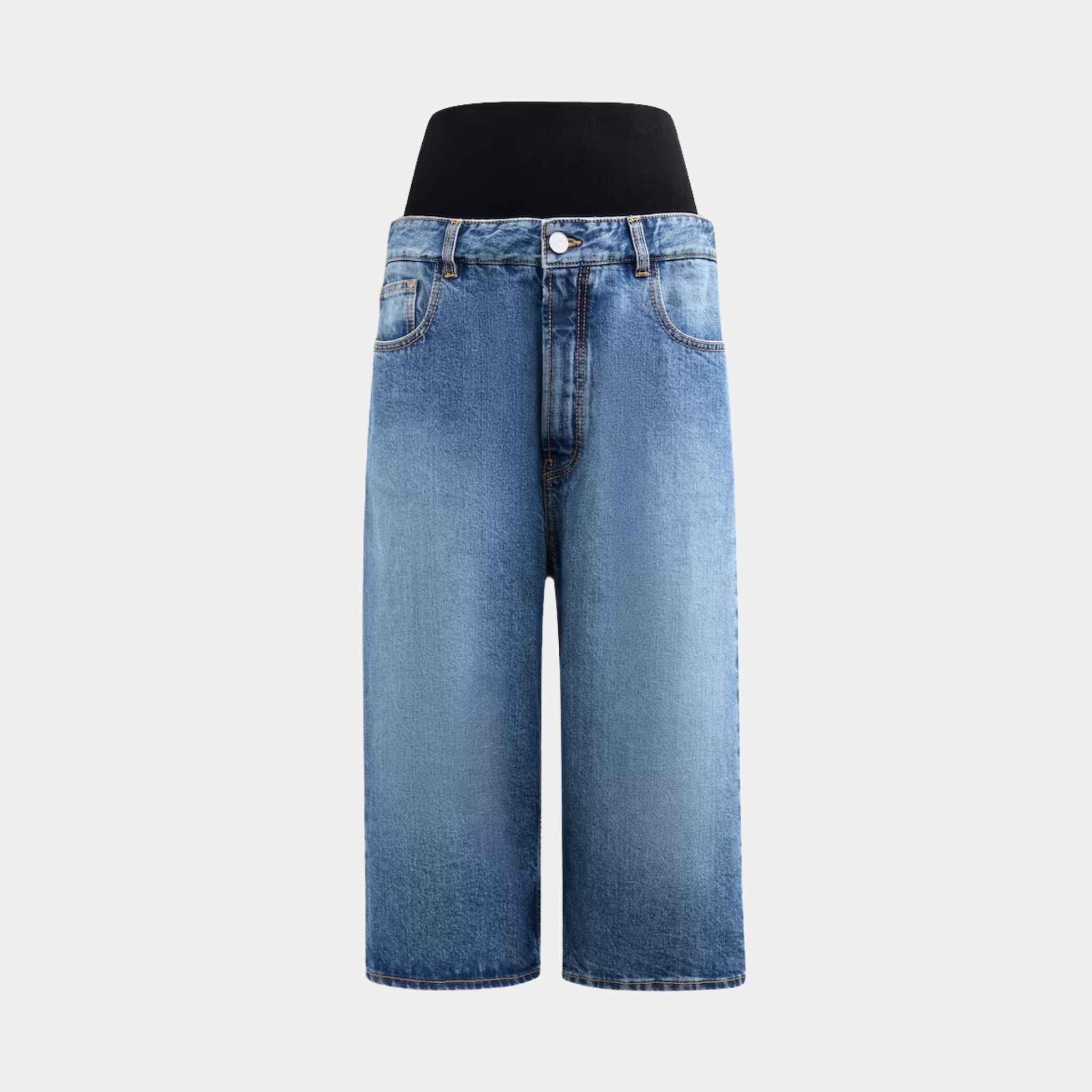 Denim Bermuda Shorts With Knitted Waistband