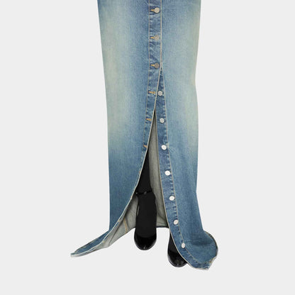 Denim Skirt With Knitted Waistband