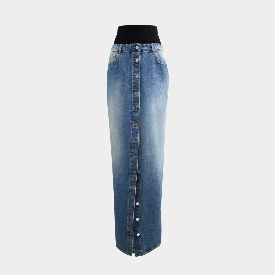 Denim Skirt With Knitted Waistband