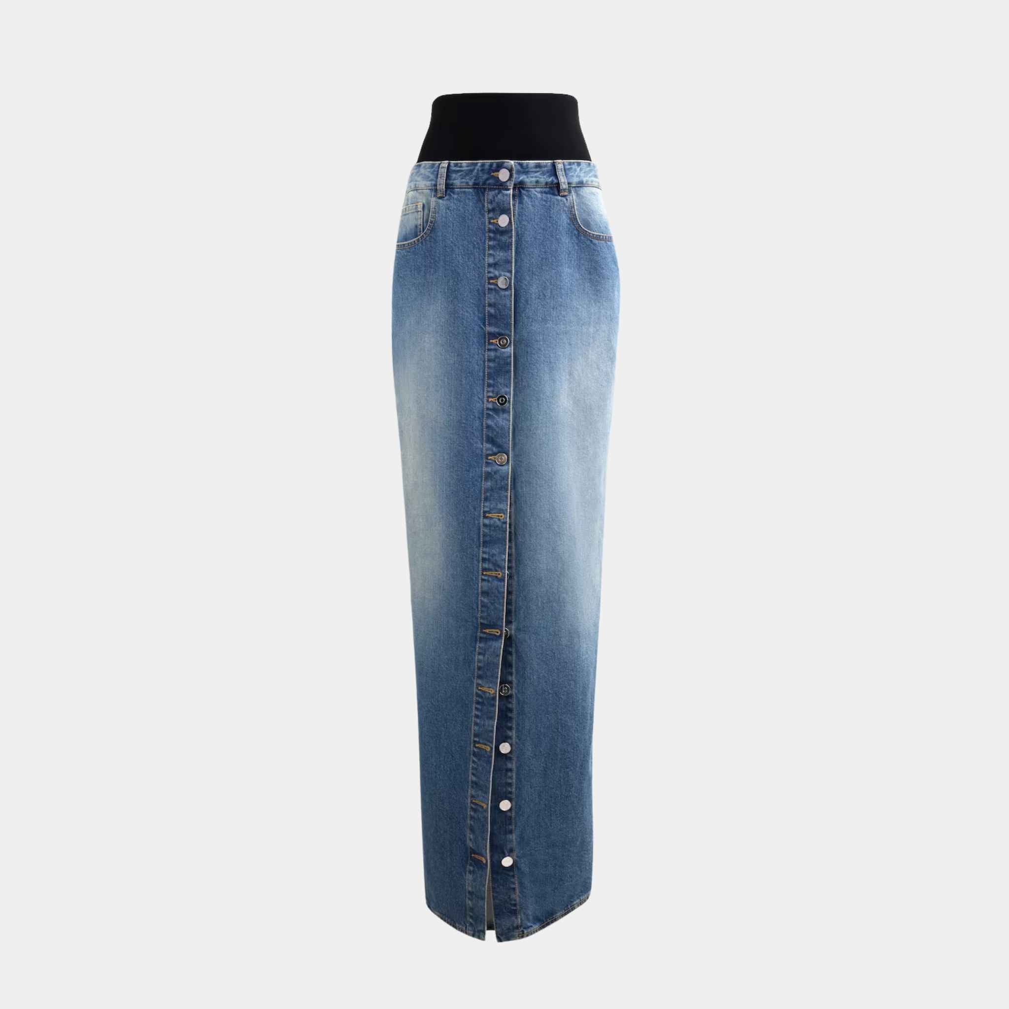 Denim Skirt With Knitted Waistband