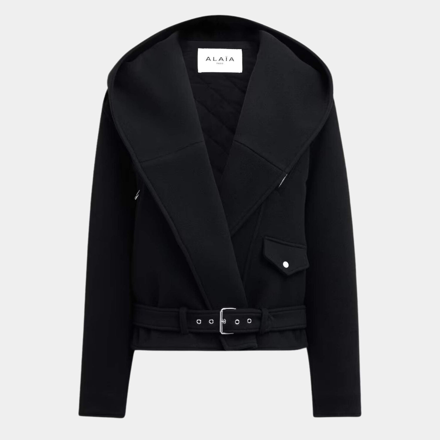 Hooded Wool Biker Jacket