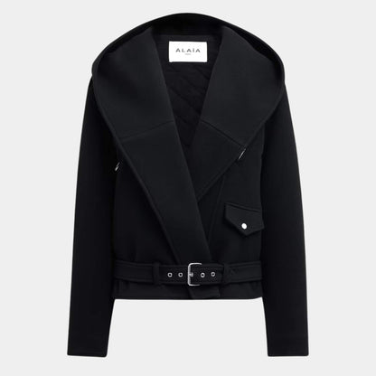 Hooded Wool Biker Jacket