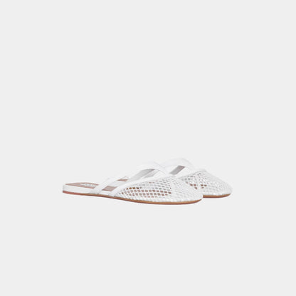 Infradito Flat Mules In Fishnet And Patent Leather