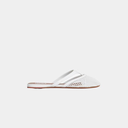 Infradito Flat Mules In Fishnet And Patent Leather