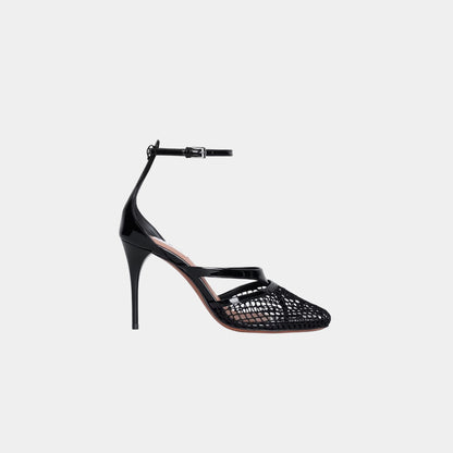 Infradito Sandals In Fishnet And Patent Leather