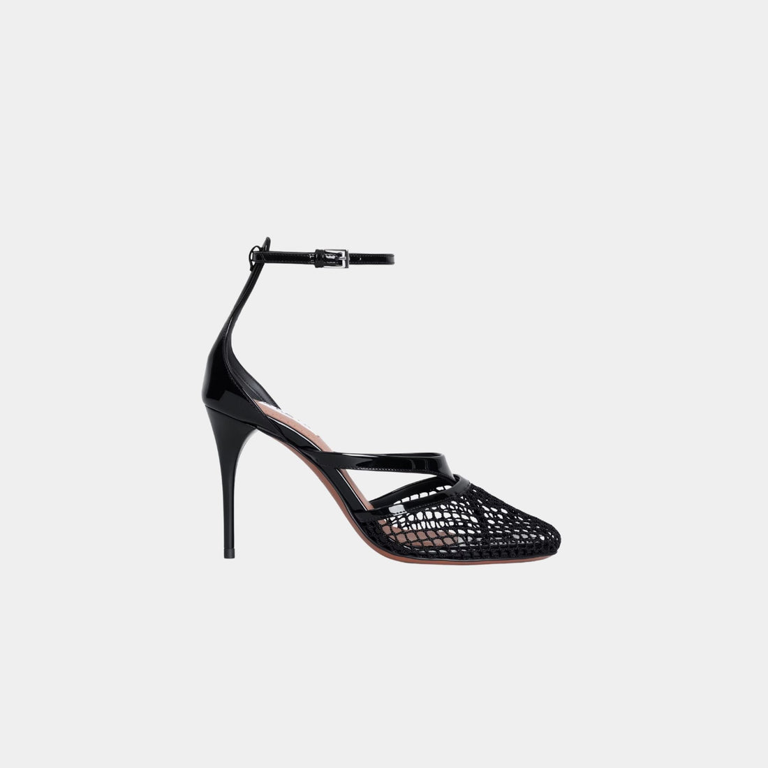 Infradito Sandals In Fishnet And Patent Leather