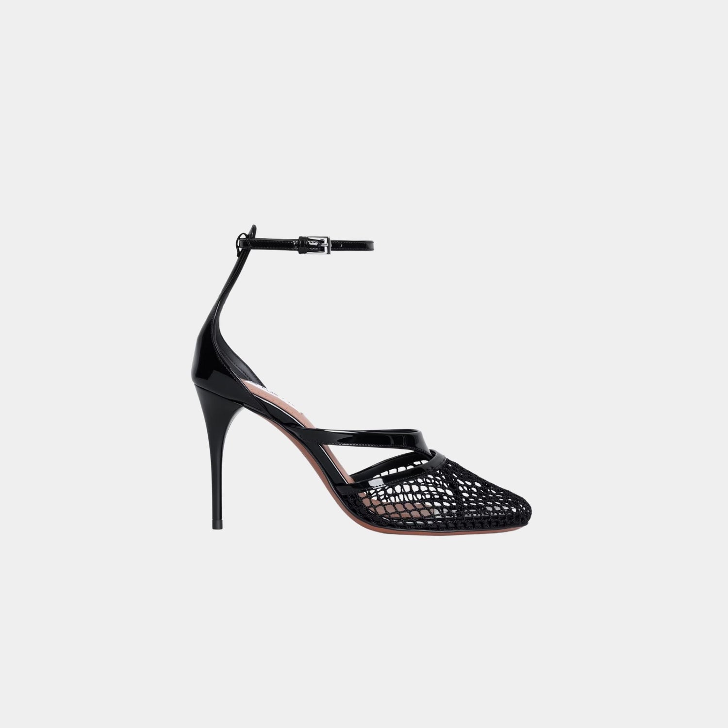 Infradito Sandals In Fishnet And Patent Leather