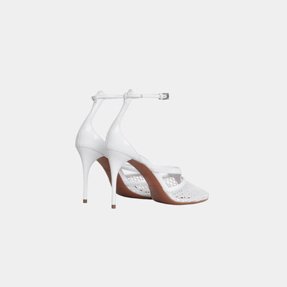 Infradito Sandals In Fishnet And Patent Leather