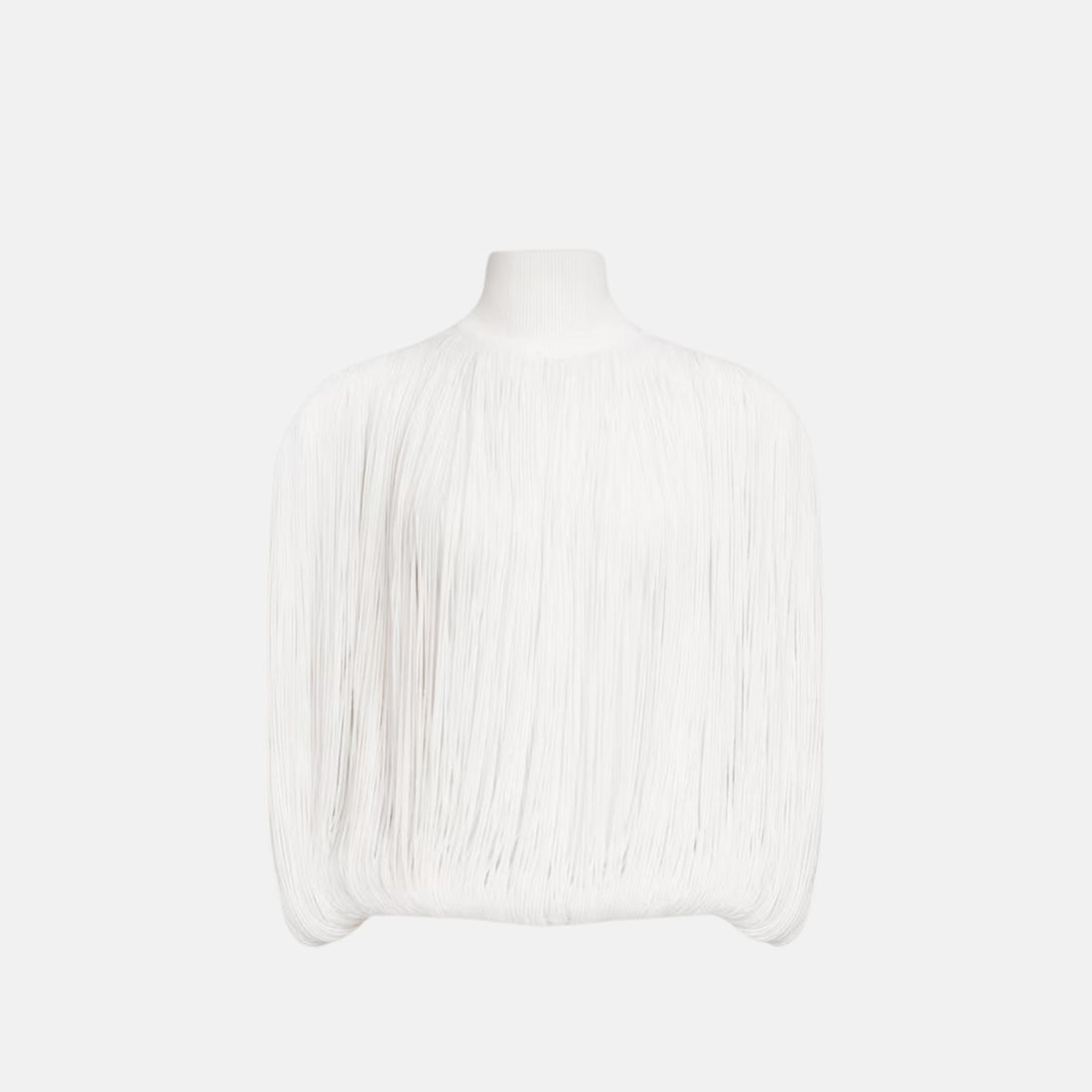 Knitted Fringe Jumper With High Neck