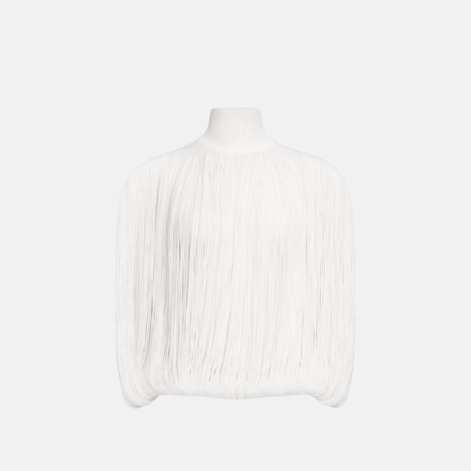 Knitted Fringe Jumper With High Neck