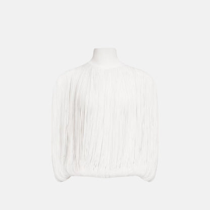 Knitted Fringe Jumper With High Neck