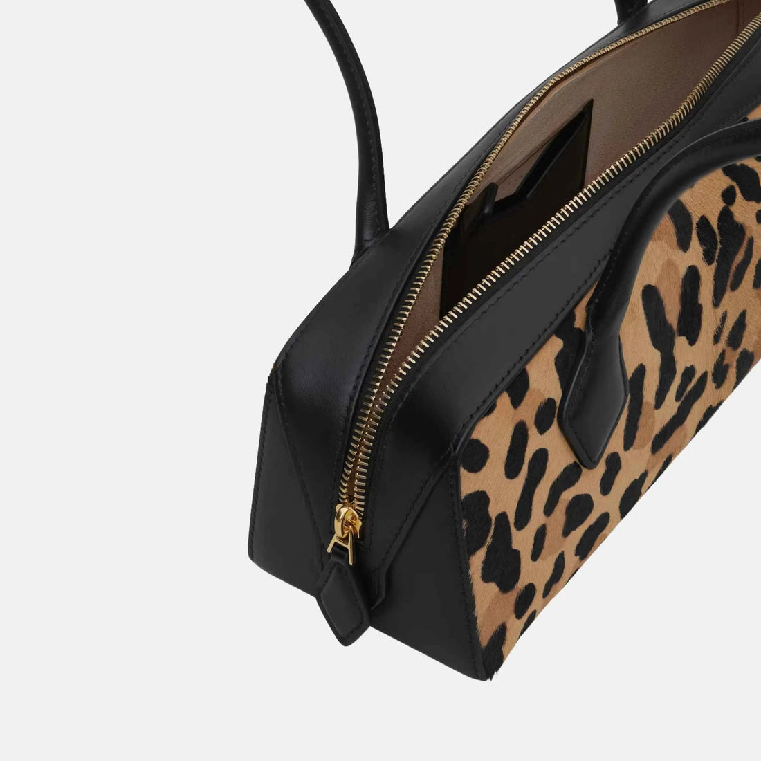 Le Teckel Medium Leopard Pony Leather Bag