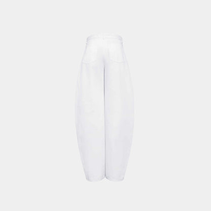 Low Waist Round Jeans in White Denim