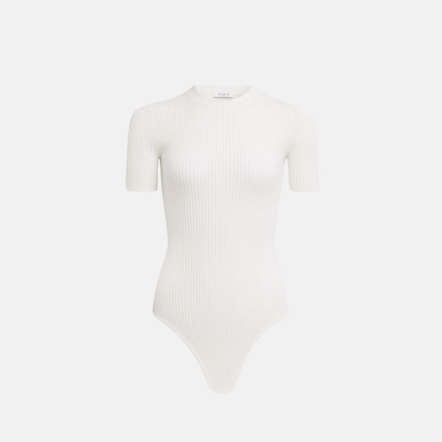 Short Sleeve Body In Sheer Wool Knit With Fine Open Lace Knit