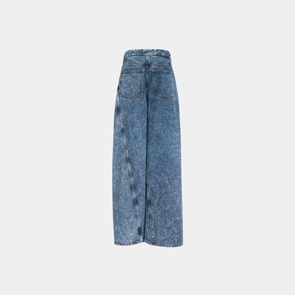 Wide Leg Wrap Jeans in Stonewashed Denim