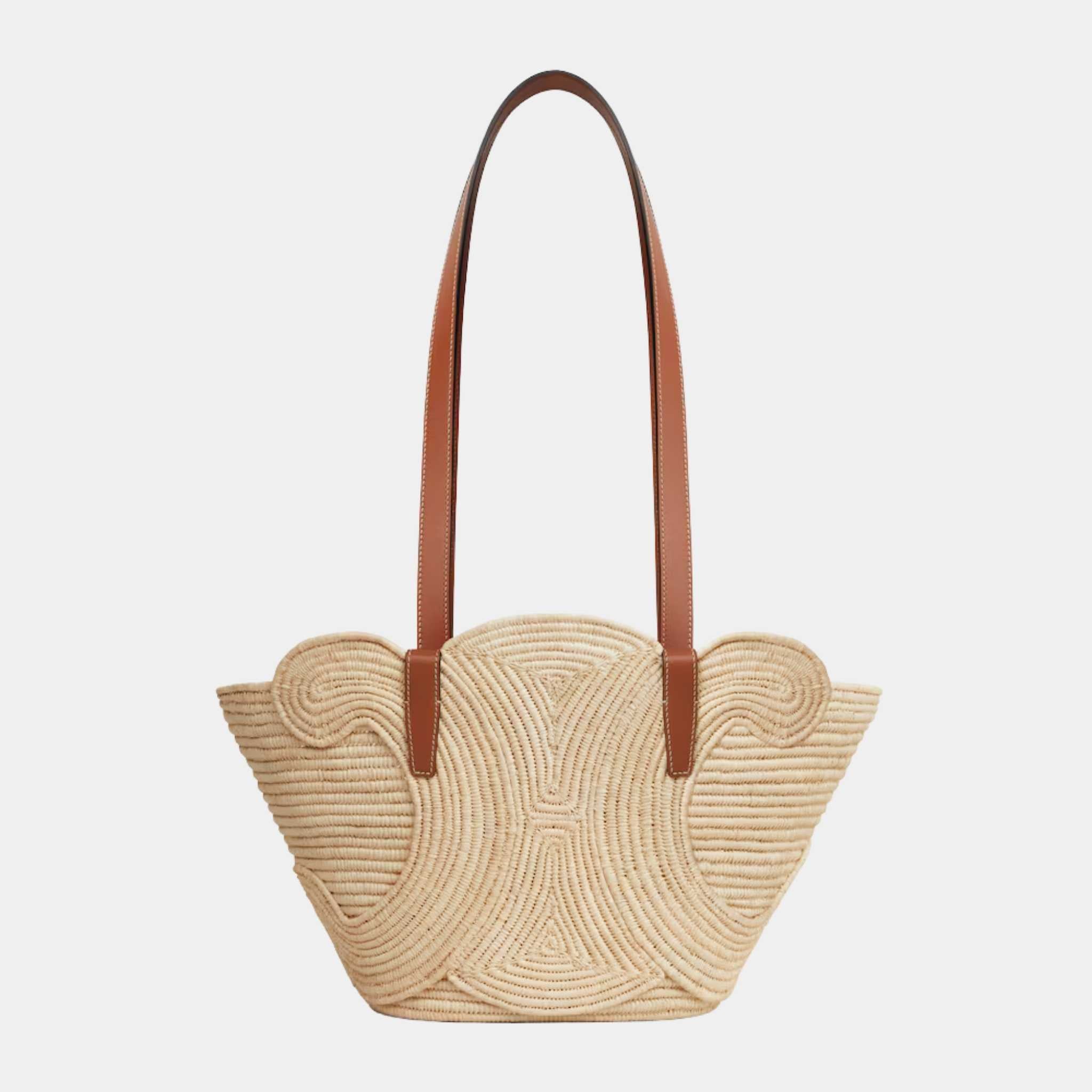 Celine Classic Pannier Small Braided Triomphe in Raffia &amp; Calfskin