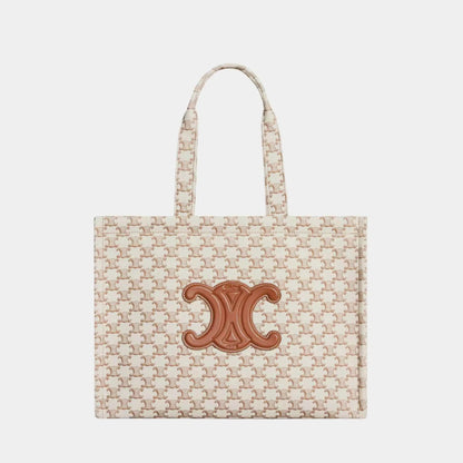 Large Cabas Thais Textile with Triomphe Print &amp; Calfskin