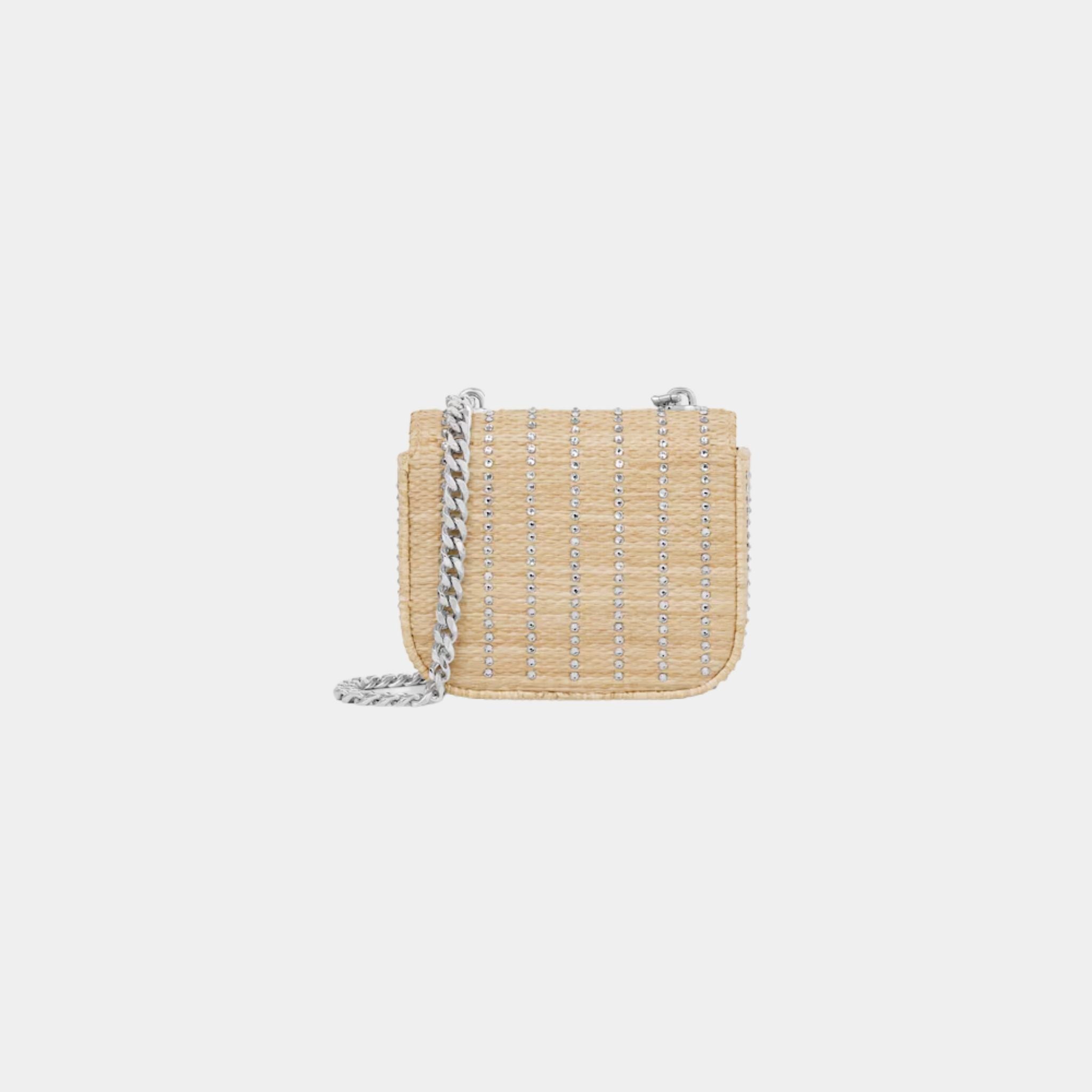 Mini Chaine Claude in Raffia Effect Textile with Strass