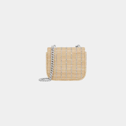 Mini Chaine Claude in Raffia Effect Textile with Strass