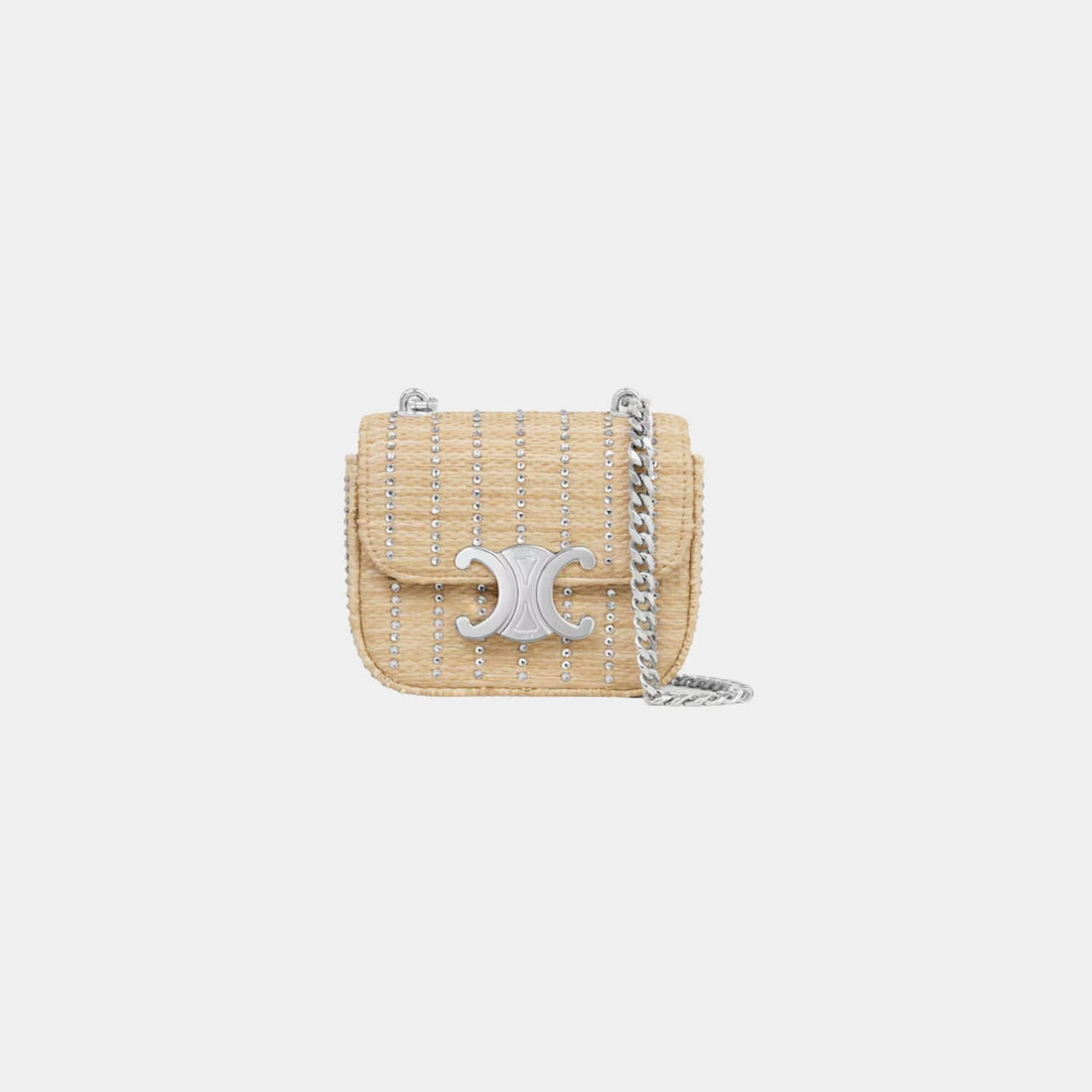 Mini Chaine Claude in Raffia Effect Textile with Strass