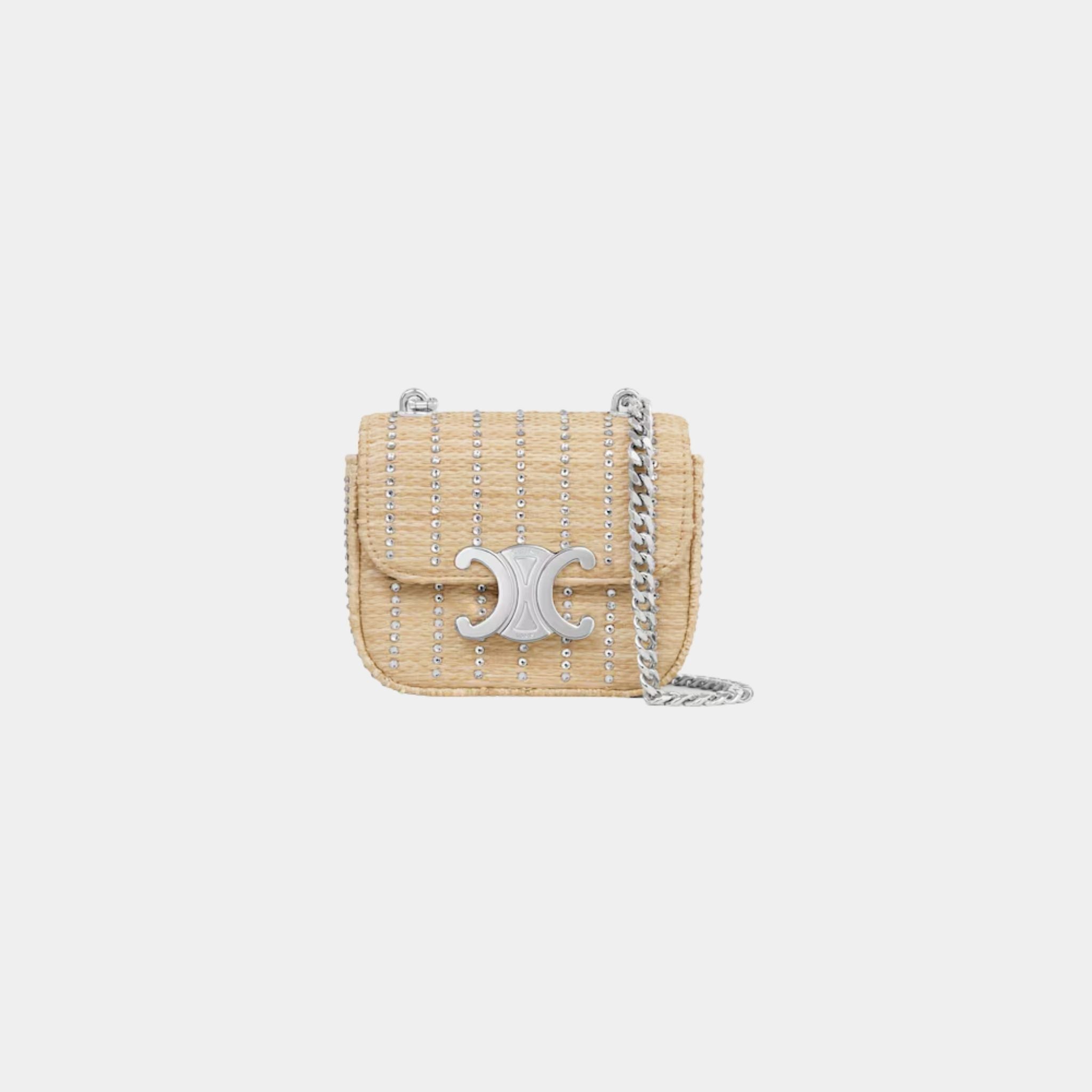 Mini Chaine Claude in Raffia Effect Textile with Strass