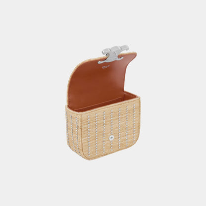 Mini Chaine Claude in Raffia Effect Textile with Strass