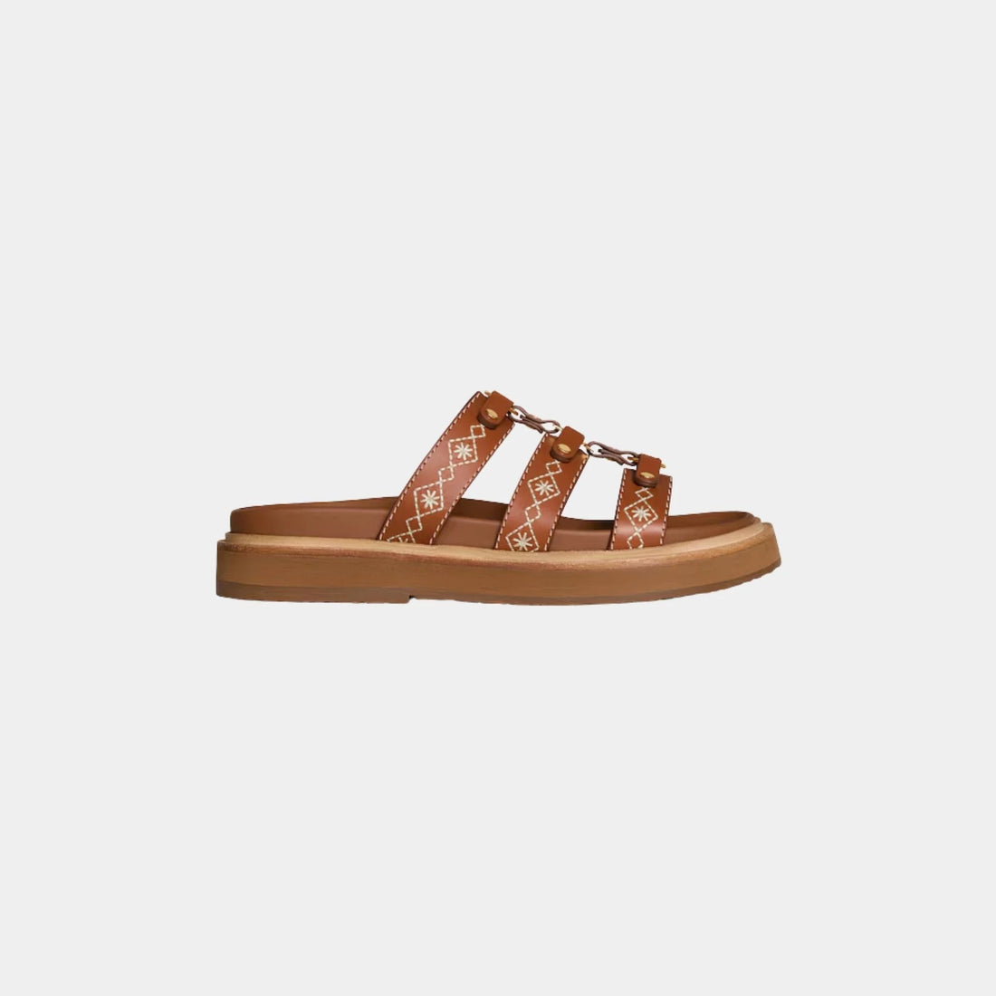 Celine Tippi Slide in Embroidered Calfskin