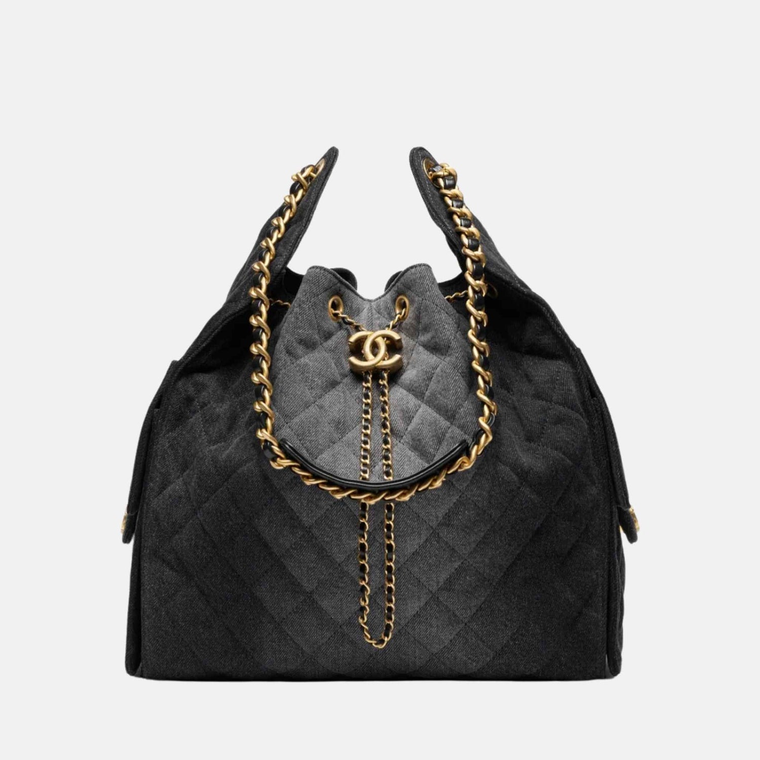 25 Medium Handbag Washed Denim And Gold Tone Metal